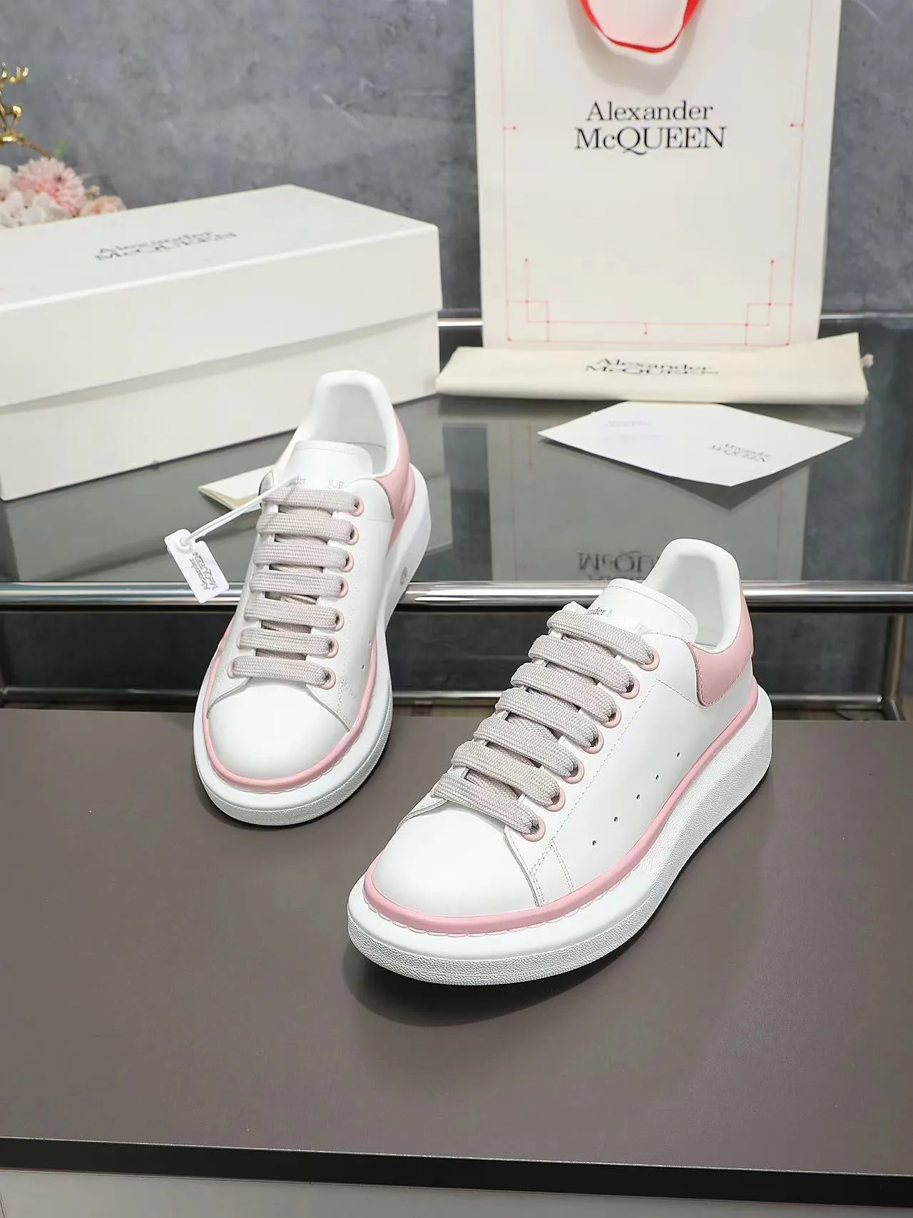 ALMC Pink and White Oversized  Sneakers-035