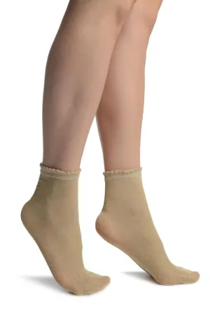 Beige With Silver Lurex Comfort Top Ankle High Socks