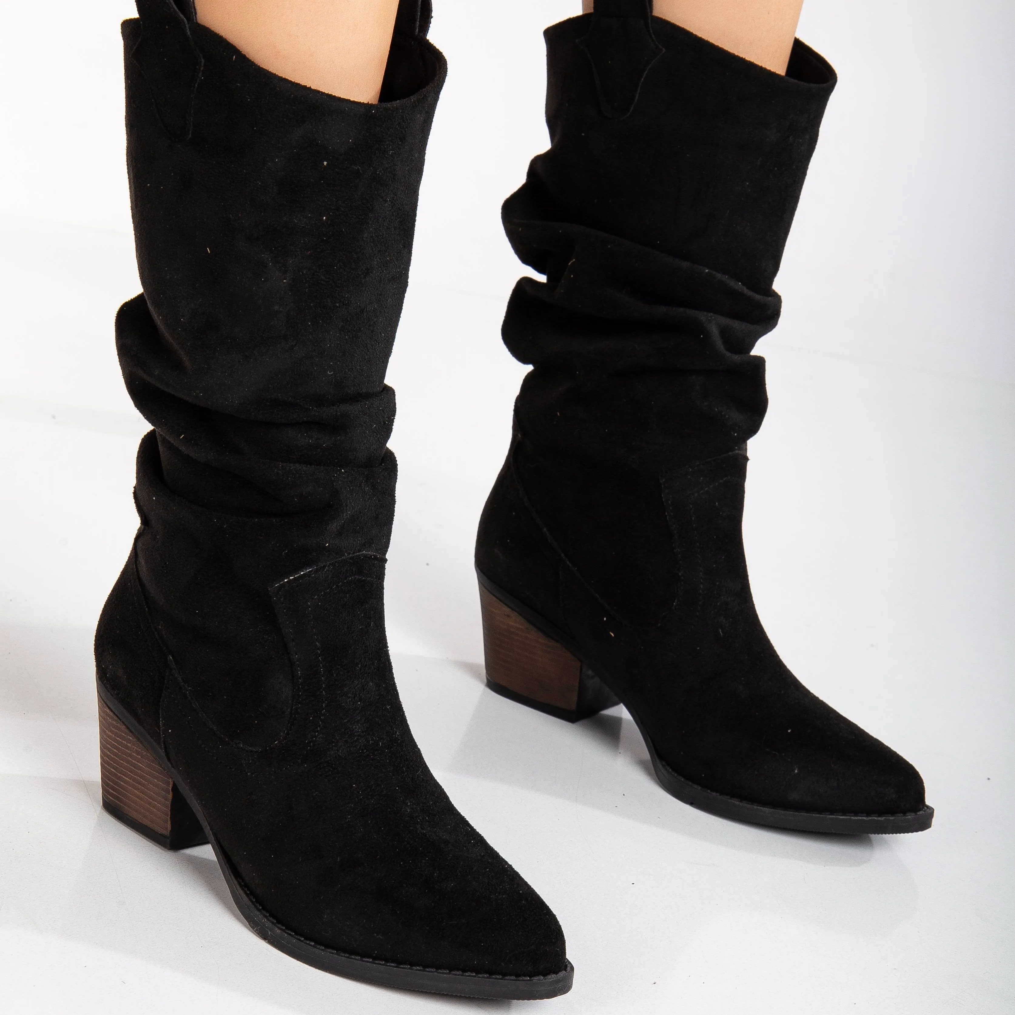 Bonnie Vegan Suede Slouch Western Boots | Black