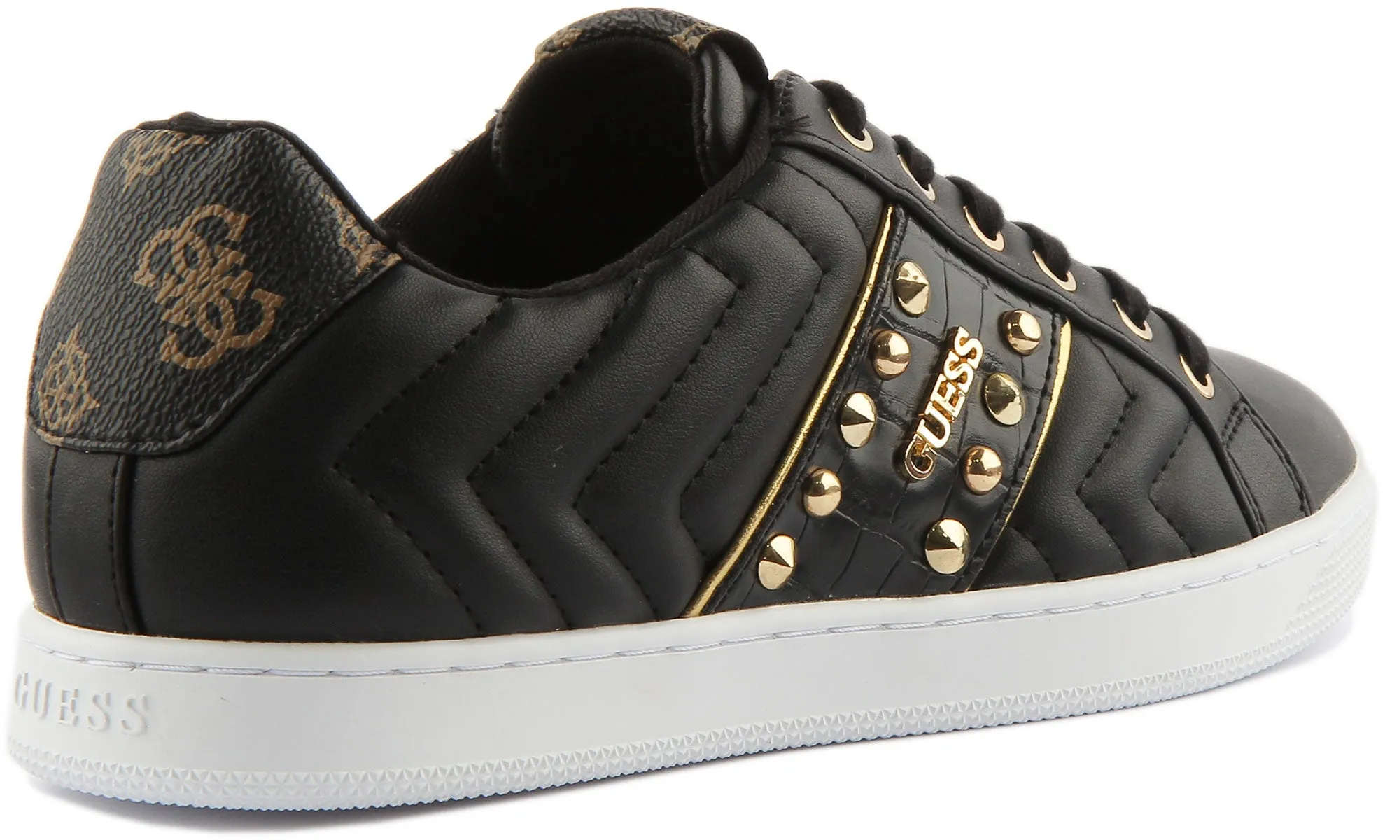 Guess Raula Stud In Black Gold For Women