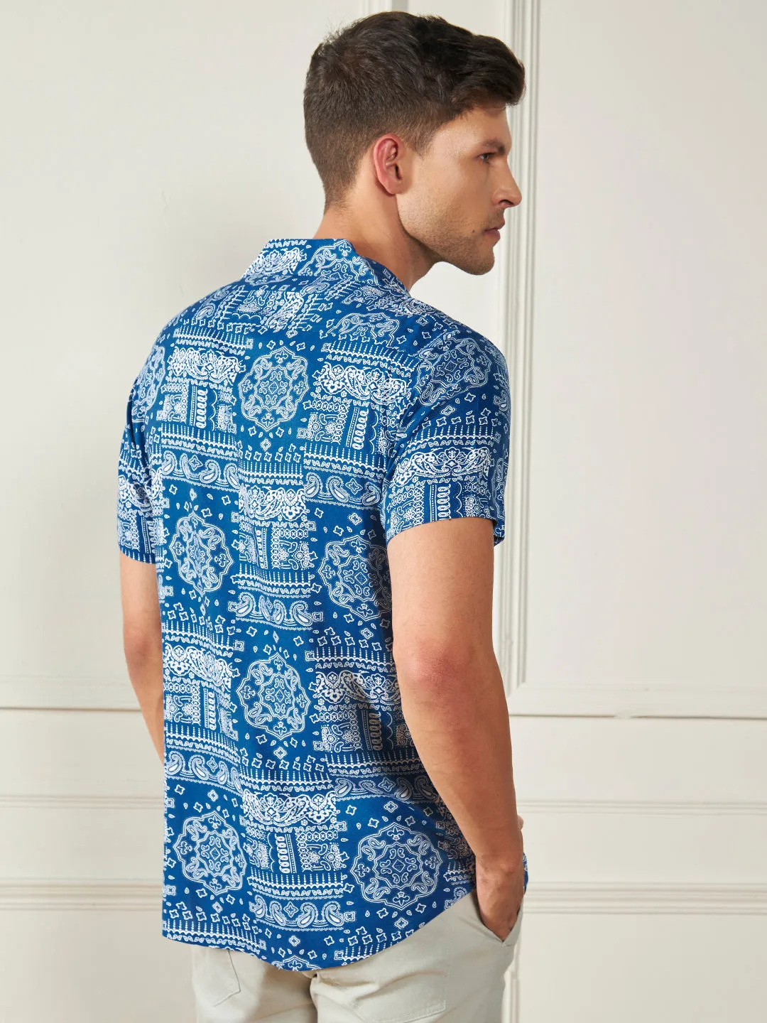 Men's Blue Ethnic motifs Printed Viscose Casual Shirt