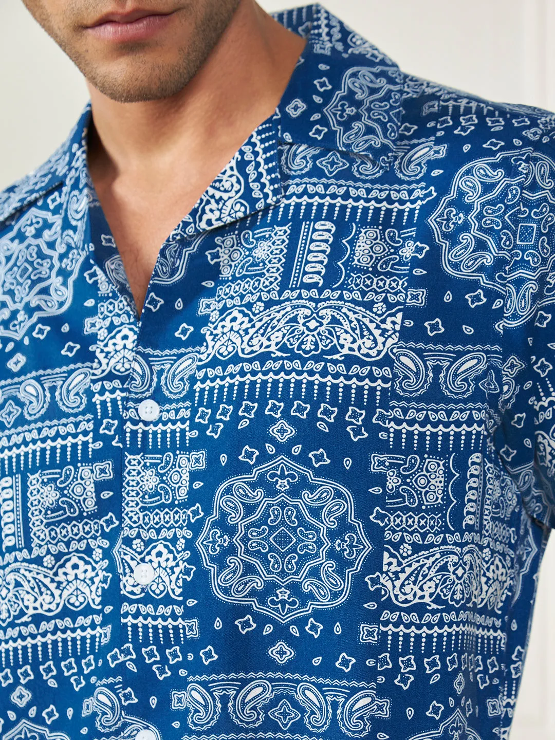 Men's Blue Ethnic motifs Printed Viscose Casual Shirt