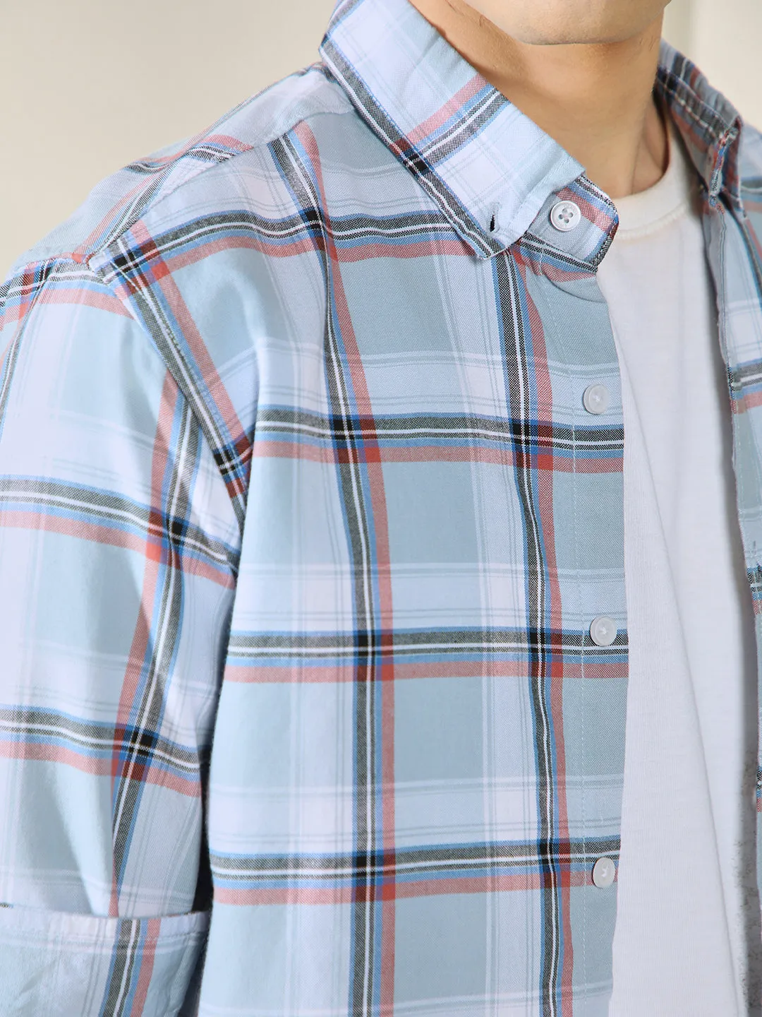 Men's Blue Tartan checks 100% Cotton Casual Shirt