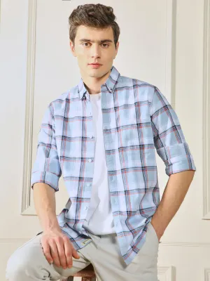 Men's Blue Tartan checks 100% Cotton Casual Shirt