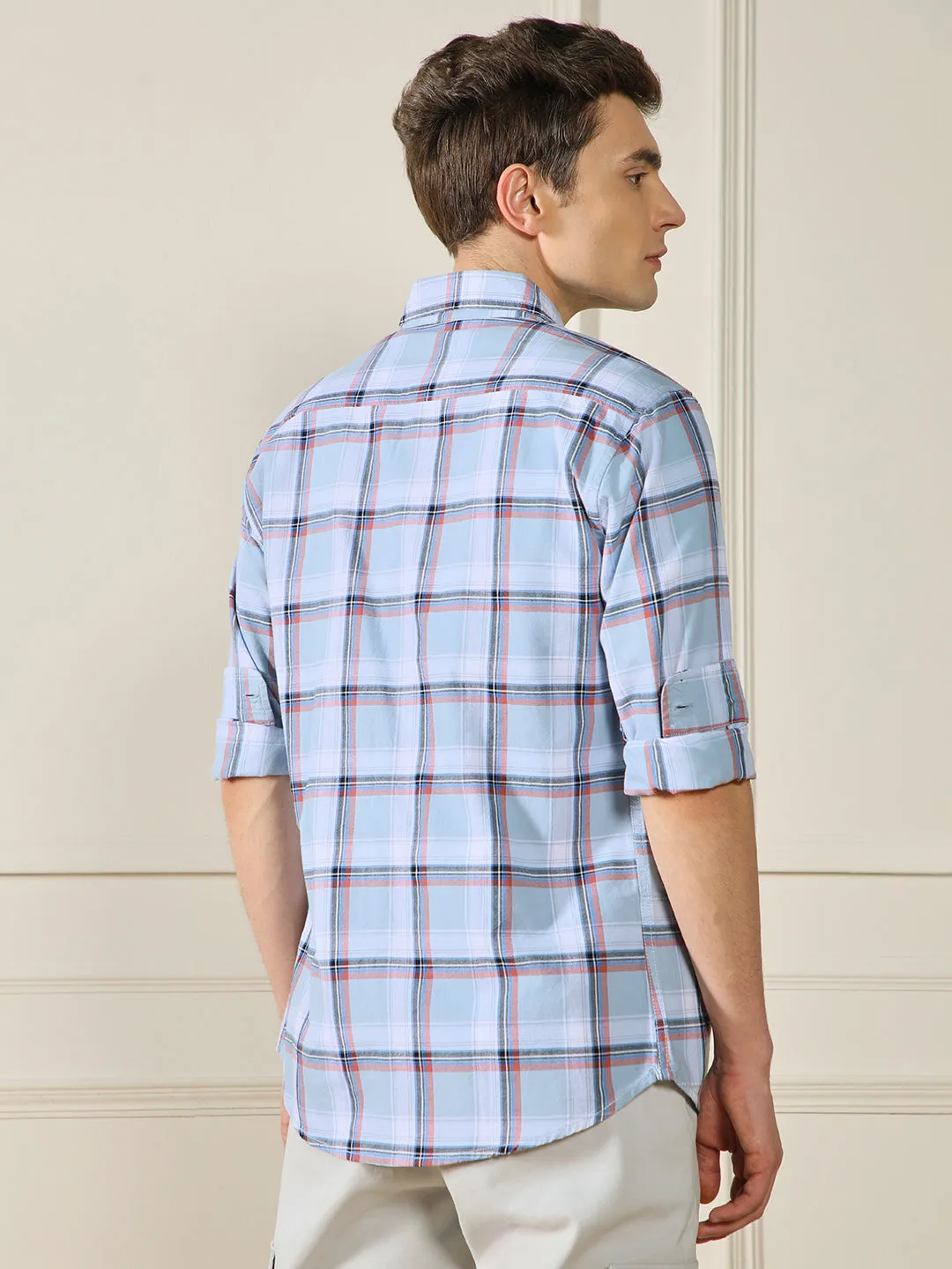 Men's Blue Tartan checks 100% Cotton Casual Shirt