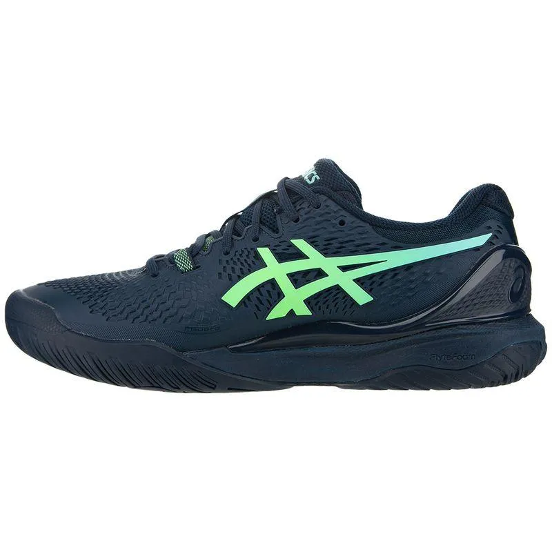 Men`s Gel-Resolution 9 Tennis Shoes Navy Blue Lime Burst