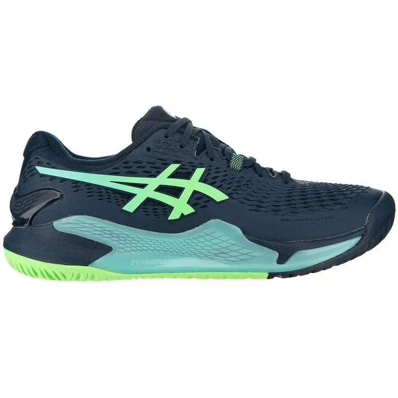 Men`s Gel-Resolution 9 Tennis Shoes Navy Blue Lime Burst