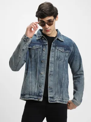 Men's Indigo Washed Regular Fit Collar Full Sleeves Denim Jacket