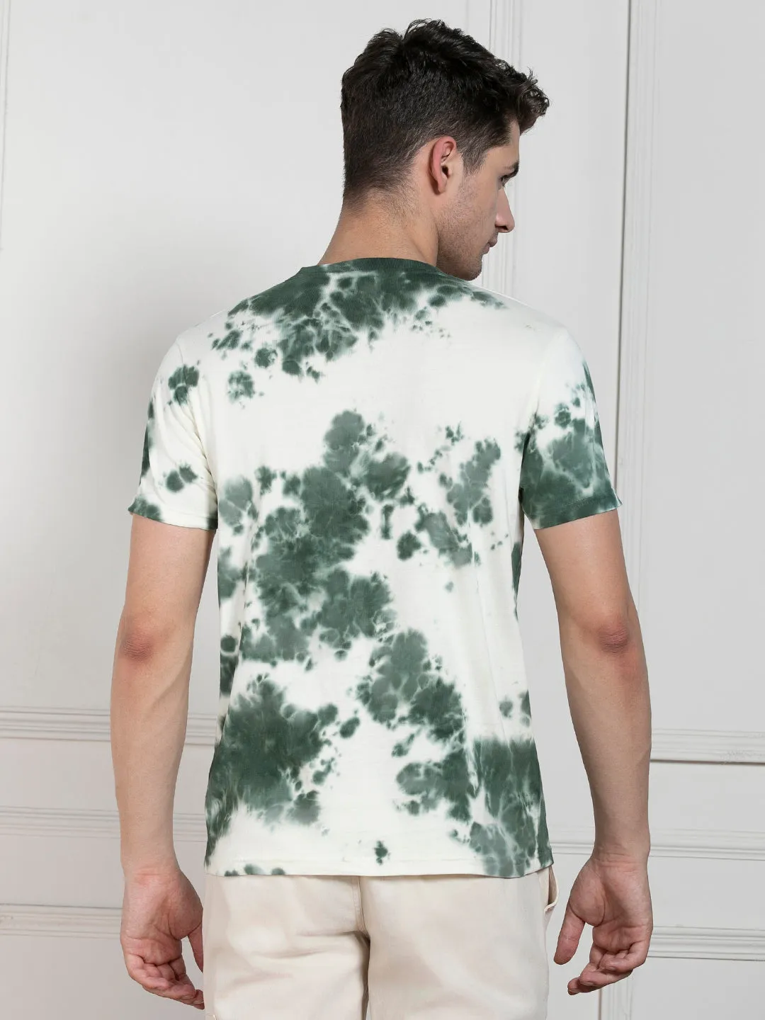 Men's Olive Round Neck Dyed Regular Fit T-Shirt