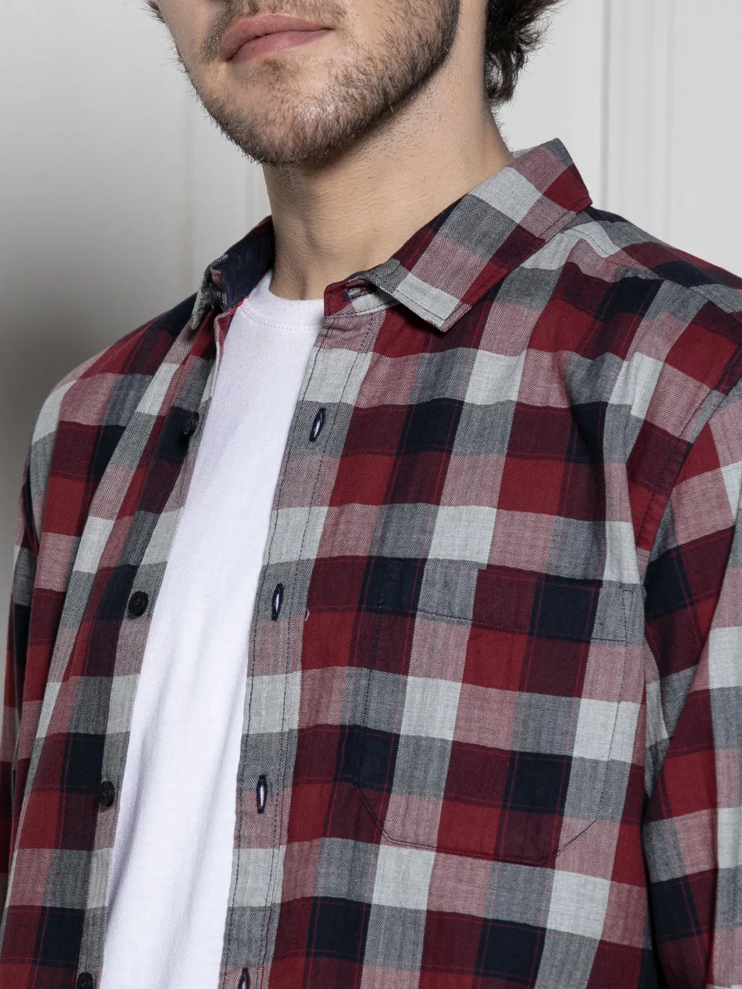 Men's Red Buffalo Checks Casual Cotton Shirt