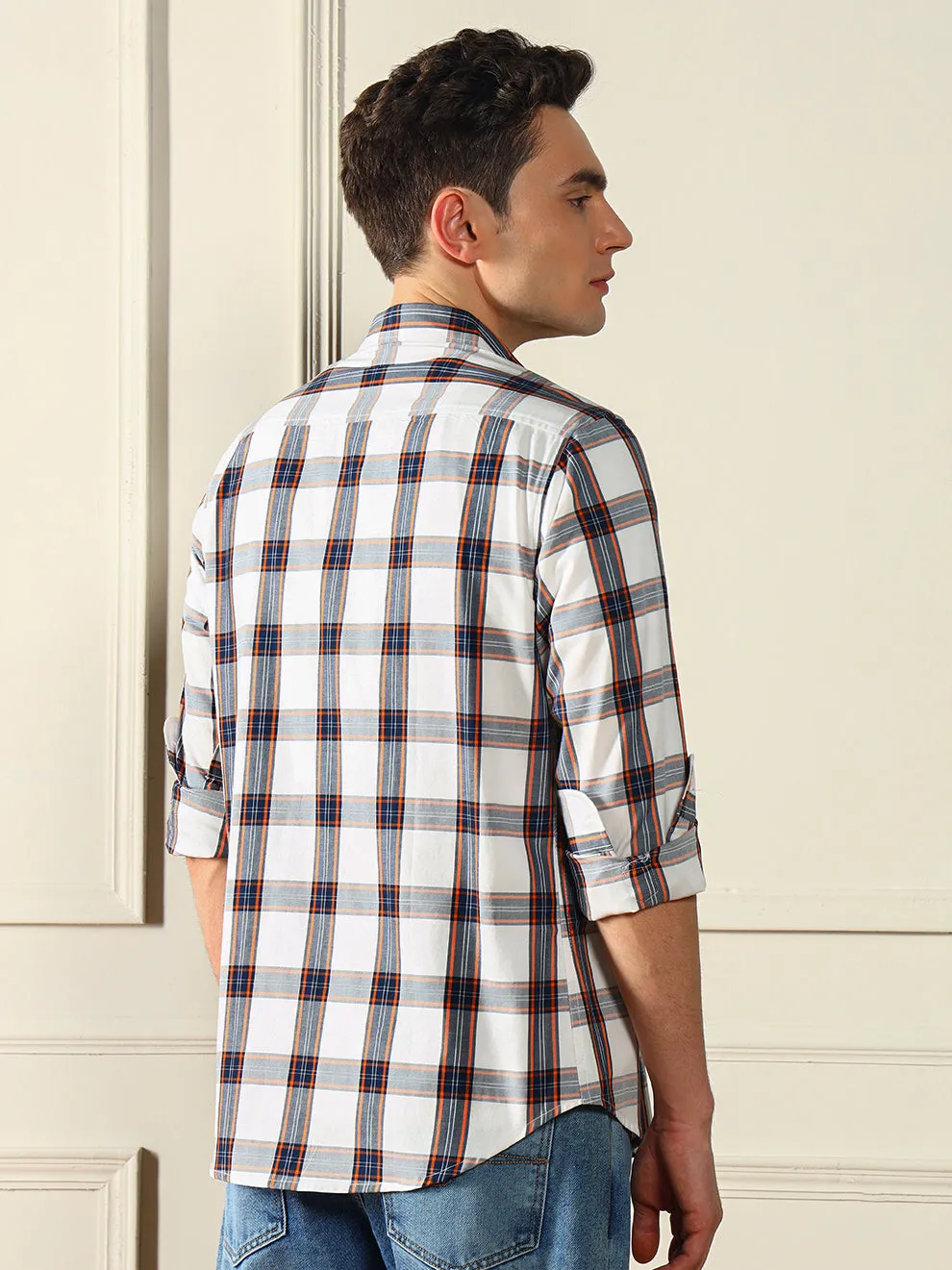 Men's White checks 100% Cotton Casual cotton Shirt