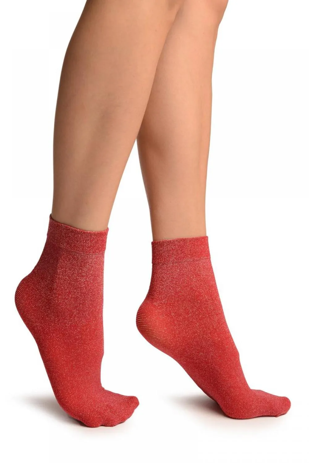 Red Silver Lurex Ankle High Socks