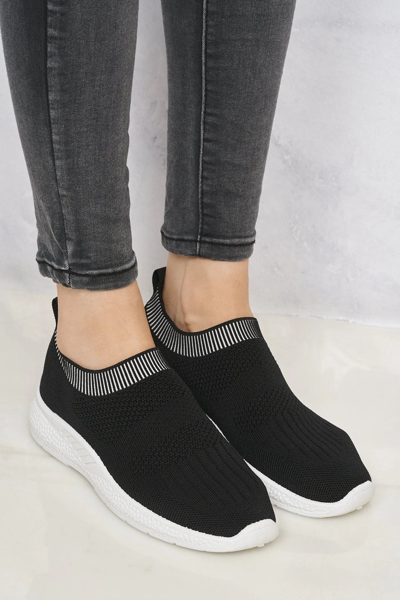 Shaughna Slip On Knitted Trainer in Black