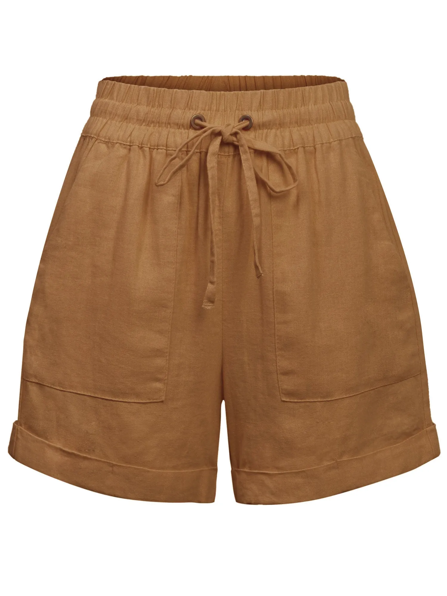 Womens Lightweight Linen Shorts with Drawstring and Pockets