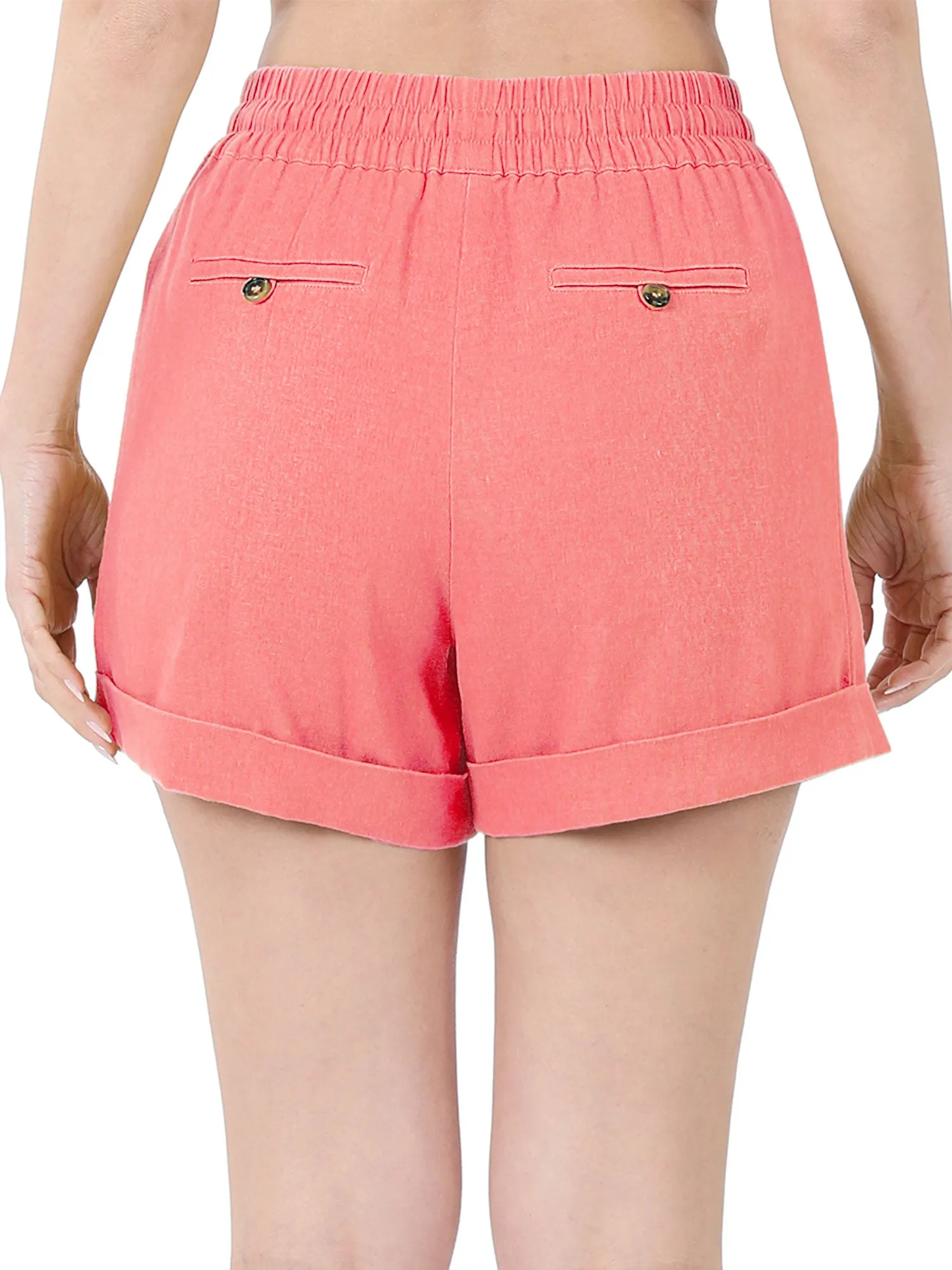 Womens Lightweight Linen Shorts with Drawstring and Pockets