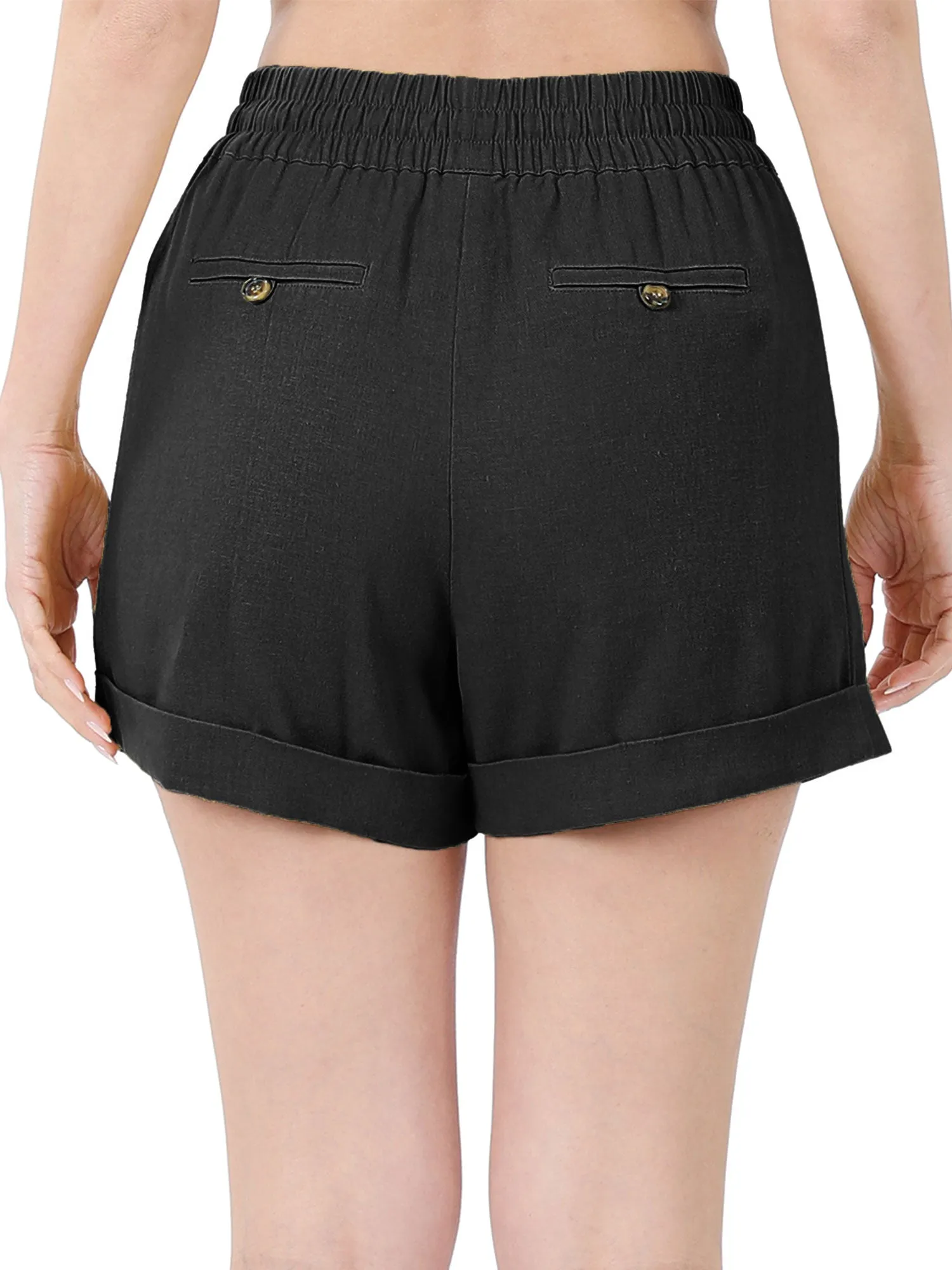 Womens Lightweight Linen Shorts with Drawstring and Pockets