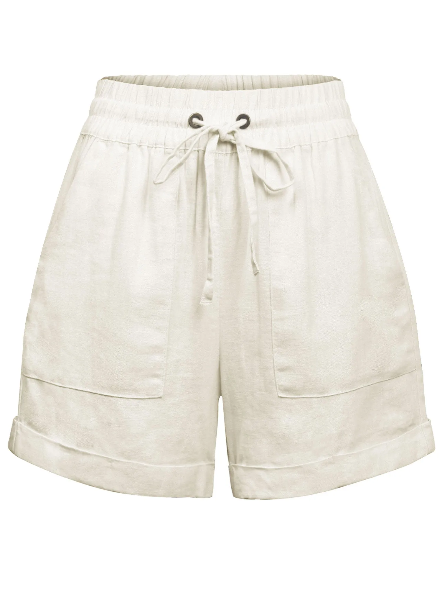 Womens Lightweight Linen Shorts with Drawstring and Pockets